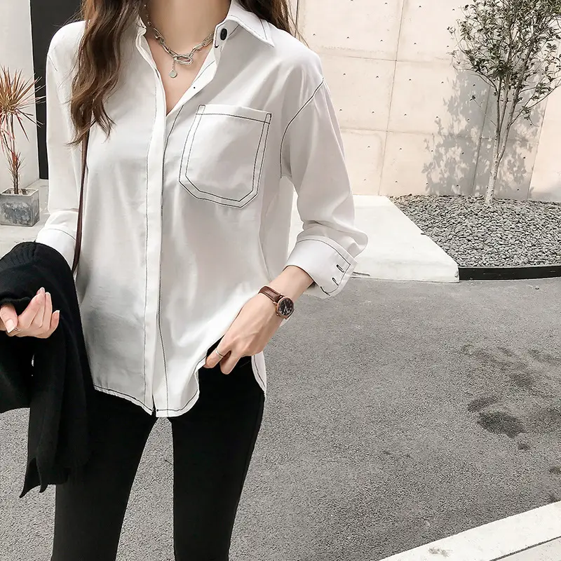 Women Long Sleeve Shirt Pure Color Winter Style