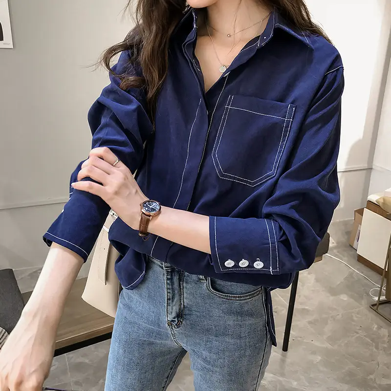 Women Long Sleeve Shirt Pure Color Winter Style