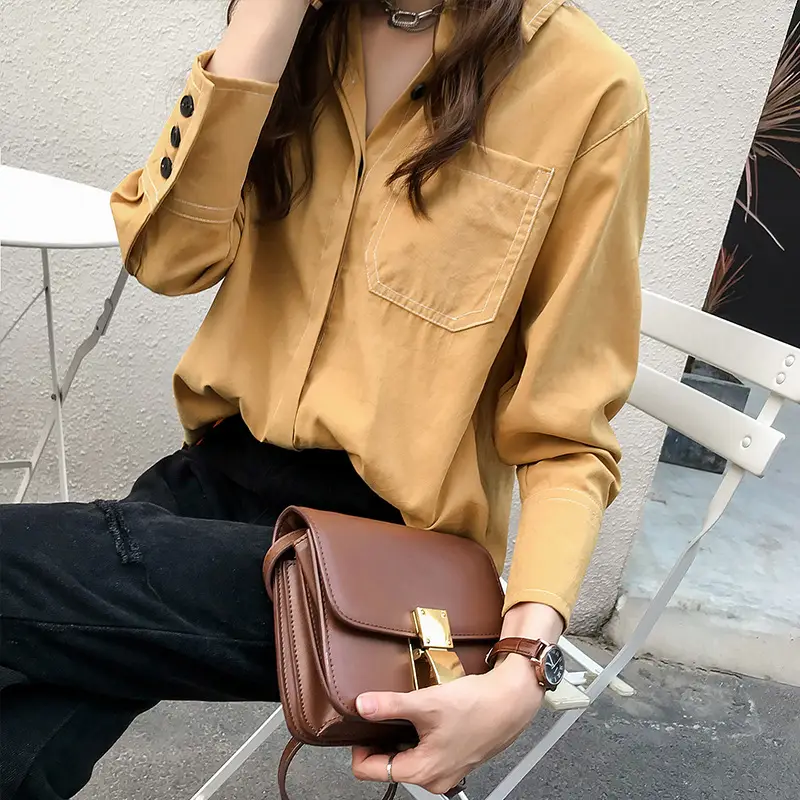 Women Long Sleeve Shirt Pure Color Winter Style