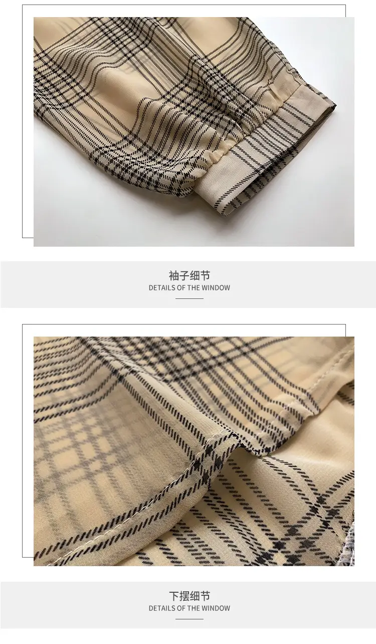 Women Long Sleeve Plaid Shirt Black Brown Plus Size Hong Kong Style — feature 4