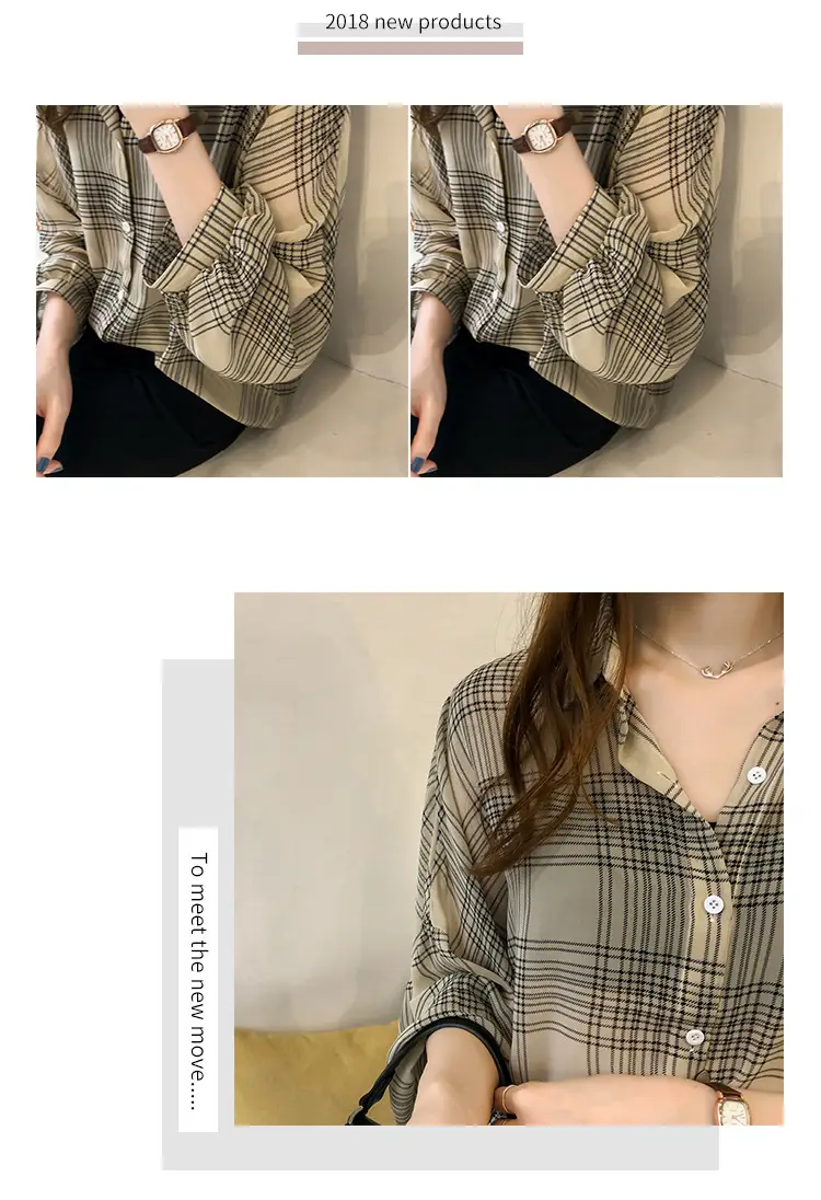 Women Long Sleeve Plaid Shirt Black Brown Plus Size Hong Kong Style — feature 6
