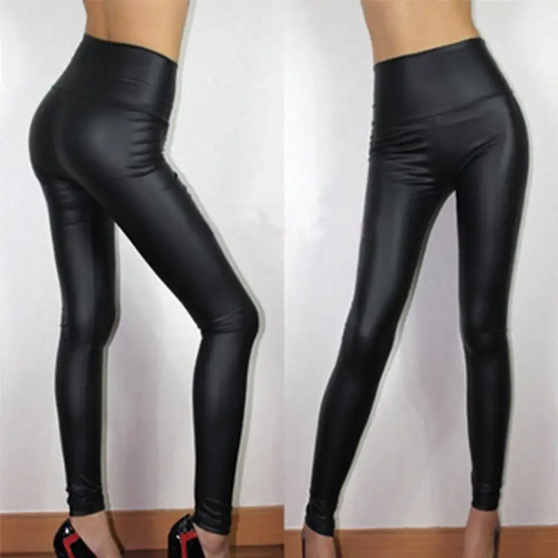 Black Matte Leather High-Waist Leggings for Women Large Size - Image 6
