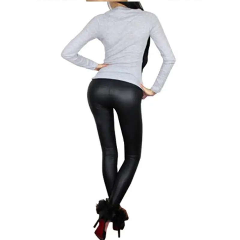 Black Matte Leather High-Waist Leggings for Women Large Size - Image 8