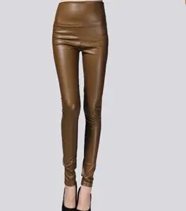 Black Matte Leather High-Waist Leggings for Women Large Size - Image 2