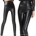 Black Matte Leather High-Waist Leggings for Women Large Size - Image 3