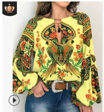 2019 Women's Digital Printed Lantern Sleeve Shirt Bulk