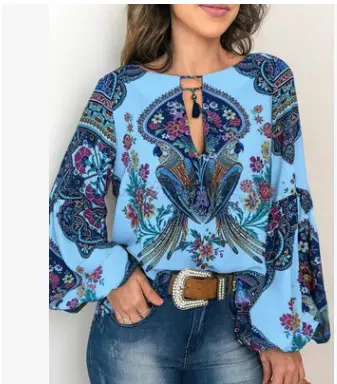 2019 Women's Digital Printed Lantern Sleeve Shirt Bulk