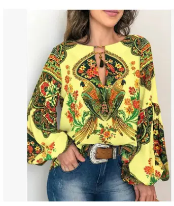 2019 Women's Digital Printed Lantern Sleeve Shirt Bulk