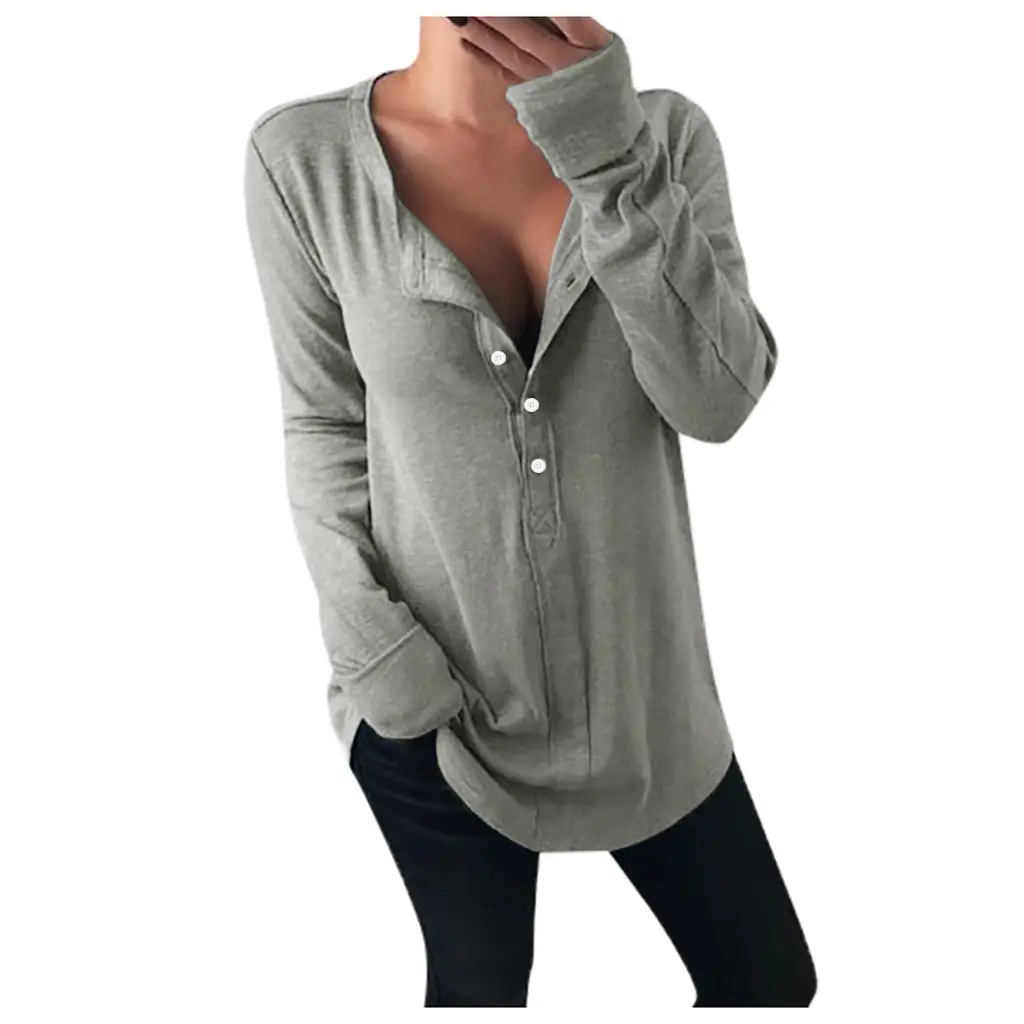 2019 Long Sleeve V-Neck Button T-Shirt Black - Image 4