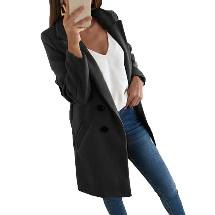 Women's Royal Blue Lapel Tweed Coat 2024 Winter