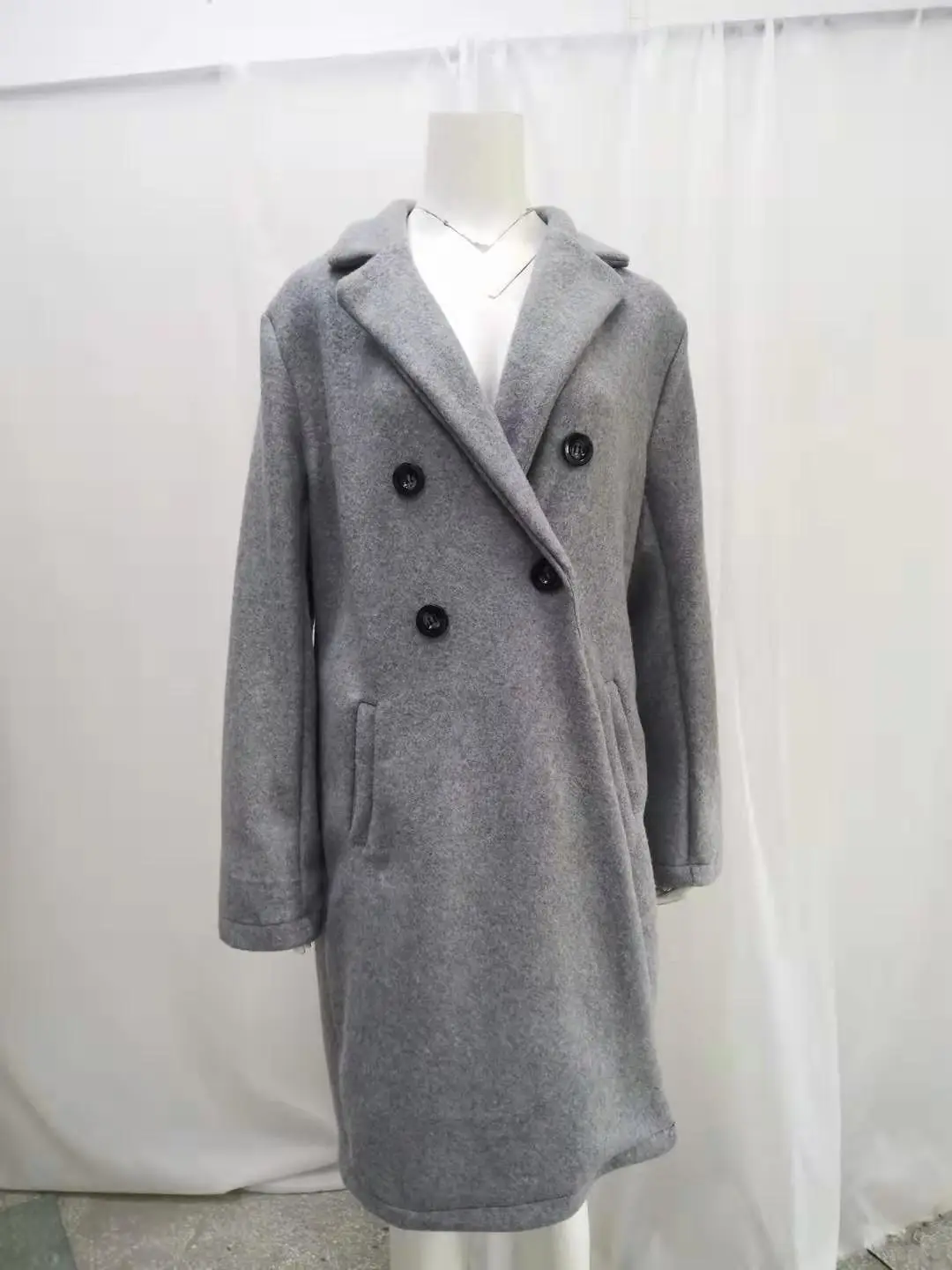 Women's Royal Blue Lapel Tweed Coat 2024 Winter — feature 10