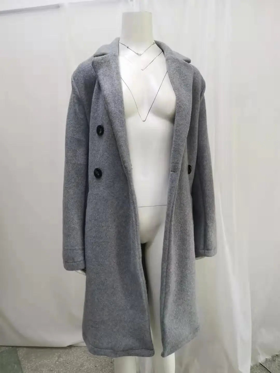 Women's Royal Blue Lapel Tweed Coat 2024 Winter — feature 11