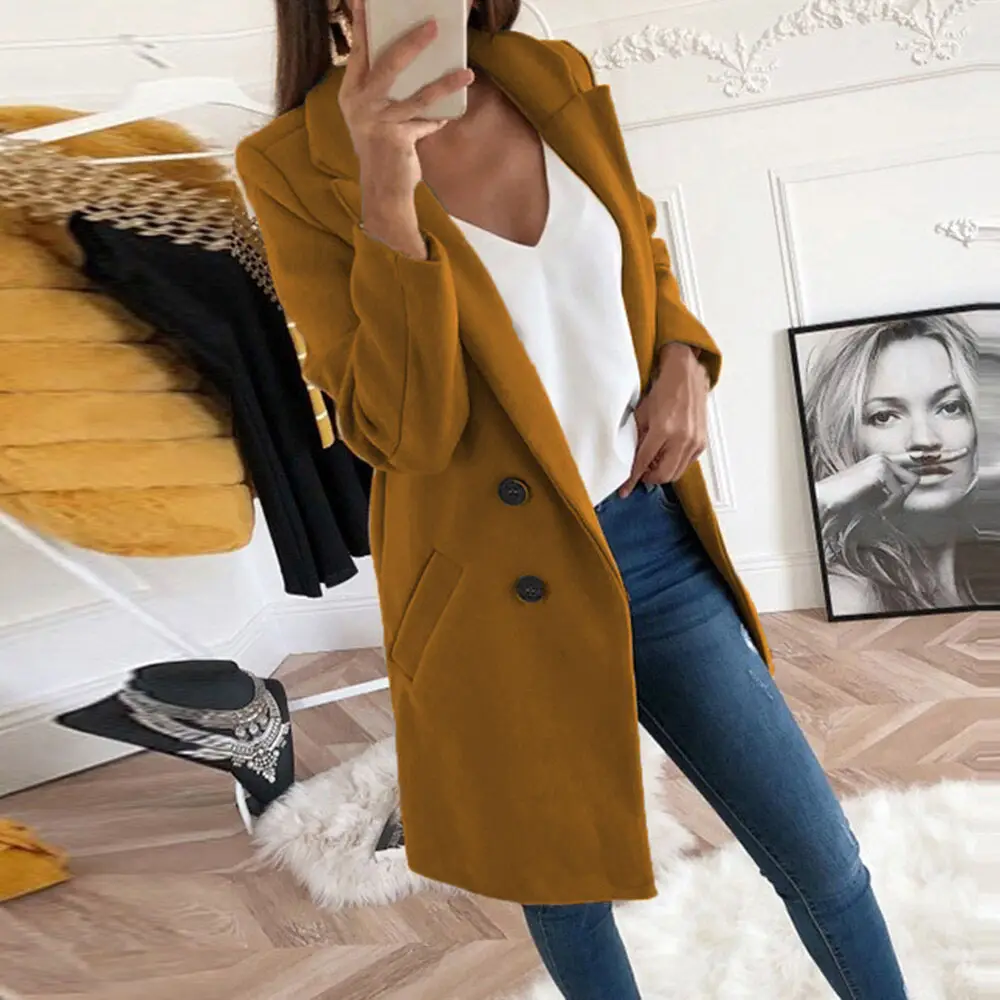 Women's Royal Blue Lapel Tweed Coat 2024 Winter — feature 19