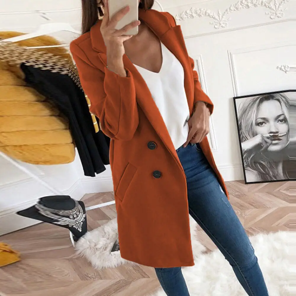 Women's Royal Blue Lapel Tweed Coat 2024 Winter — feature 20