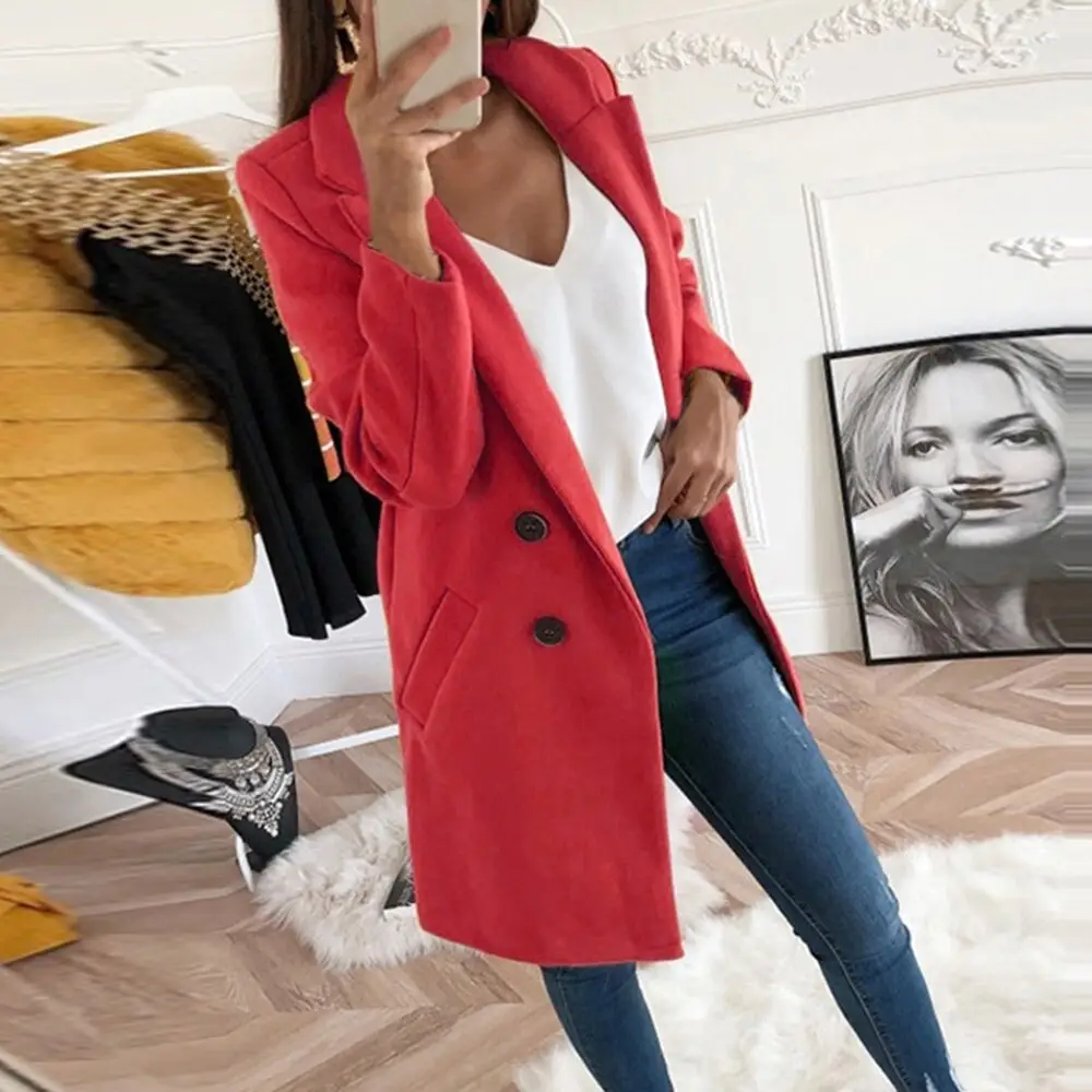 Women's Royal Blue Lapel Tweed Coat 2024 Winter — feature 22
