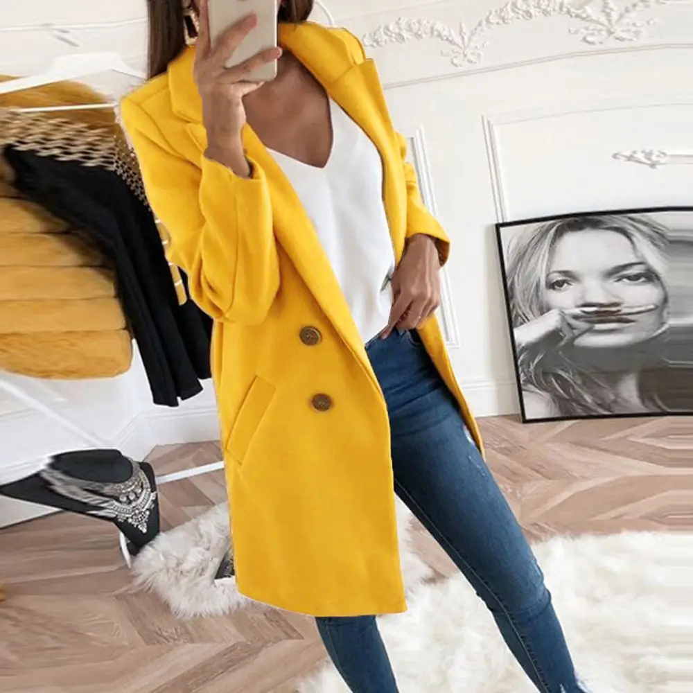 Women's Royal Blue Lapel Tweed Coat 2024 Winter — feature 23