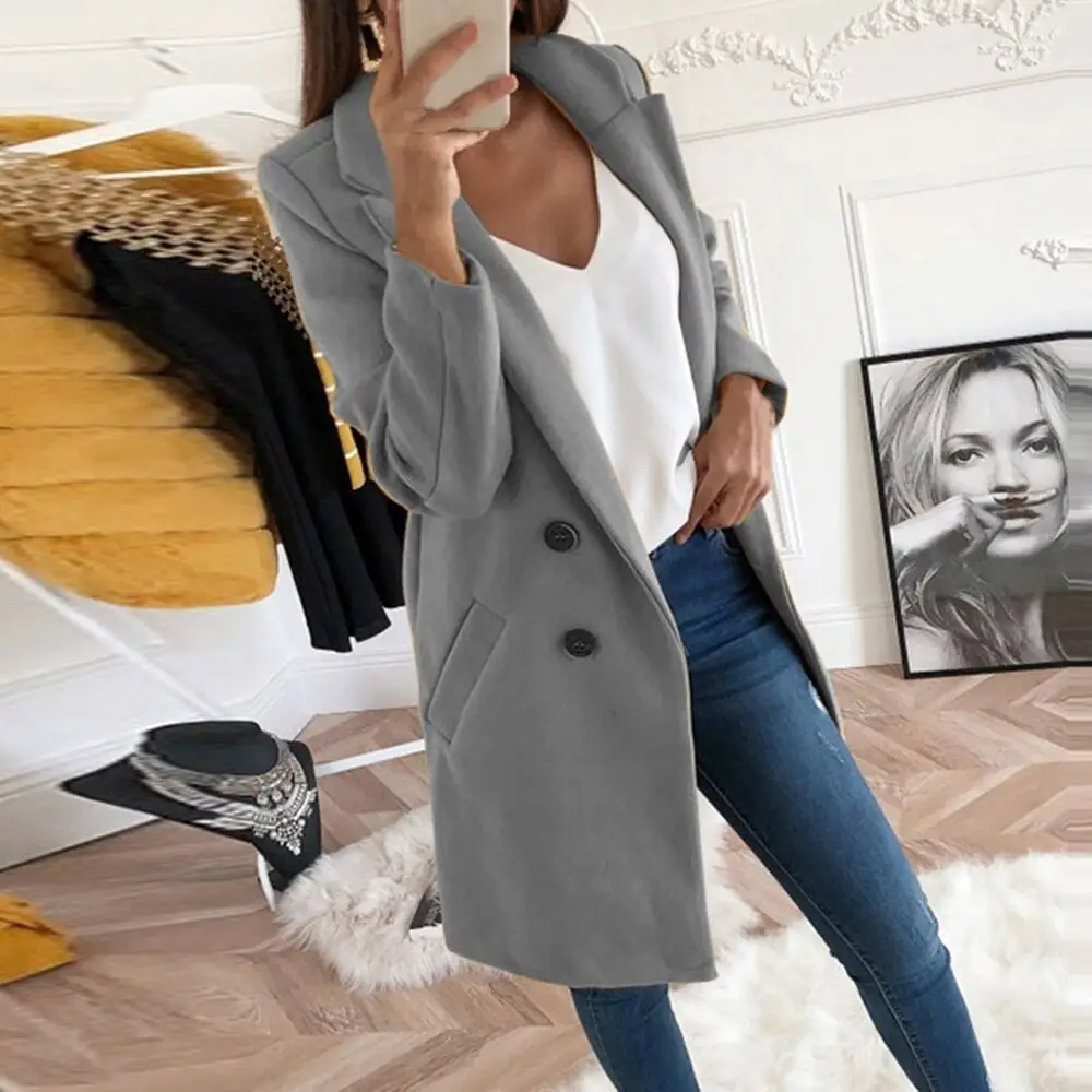 Women's Royal Blue Lapel Tweed Coat 2024 Winter — feature 24