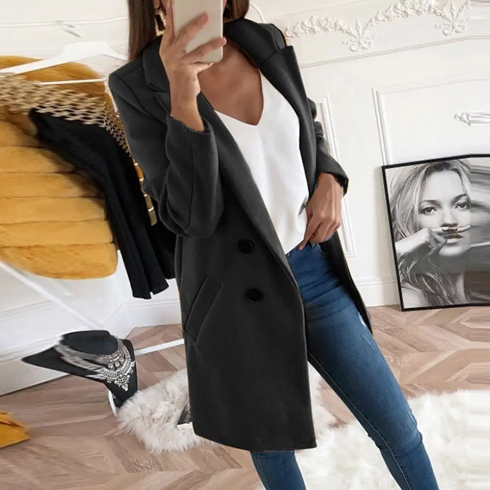 Women's Royal Blue Lapel Tweed Coat 2024 Winter — feature 25