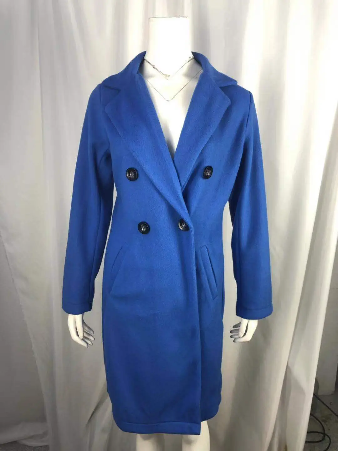 Women's Royal Blue Lapel Tweed Coat 2024 Winter — feature 4