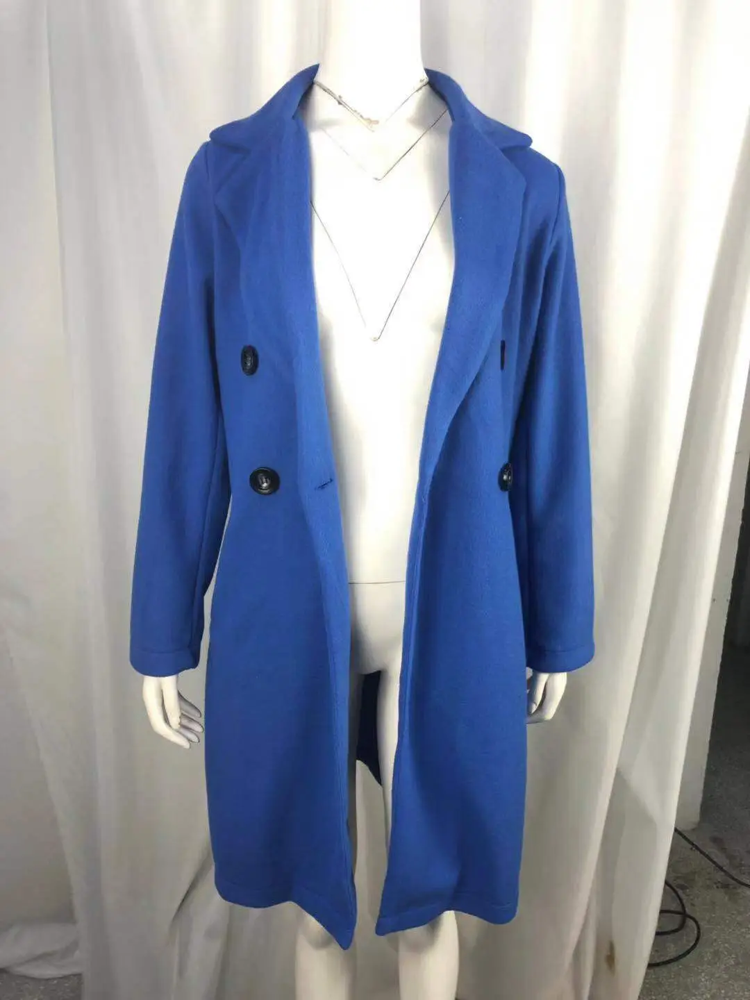 Women's Royal Blue Lapel Tweed Coat 2024 Winter — feature 5