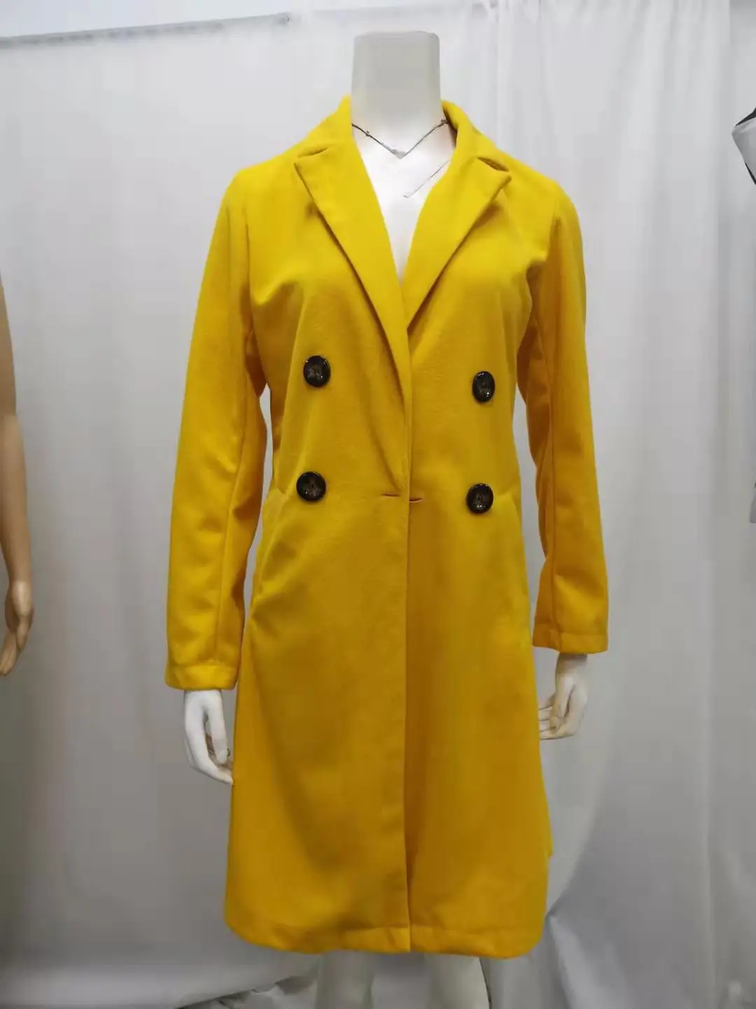 Women's Royal Blue Lapel Tweed Coat 2024 Winter — feature 6