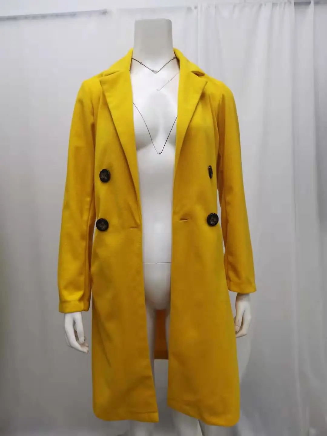 Women's Royal Blue Lapel Tweed Coat 2024 Winter — feature 7