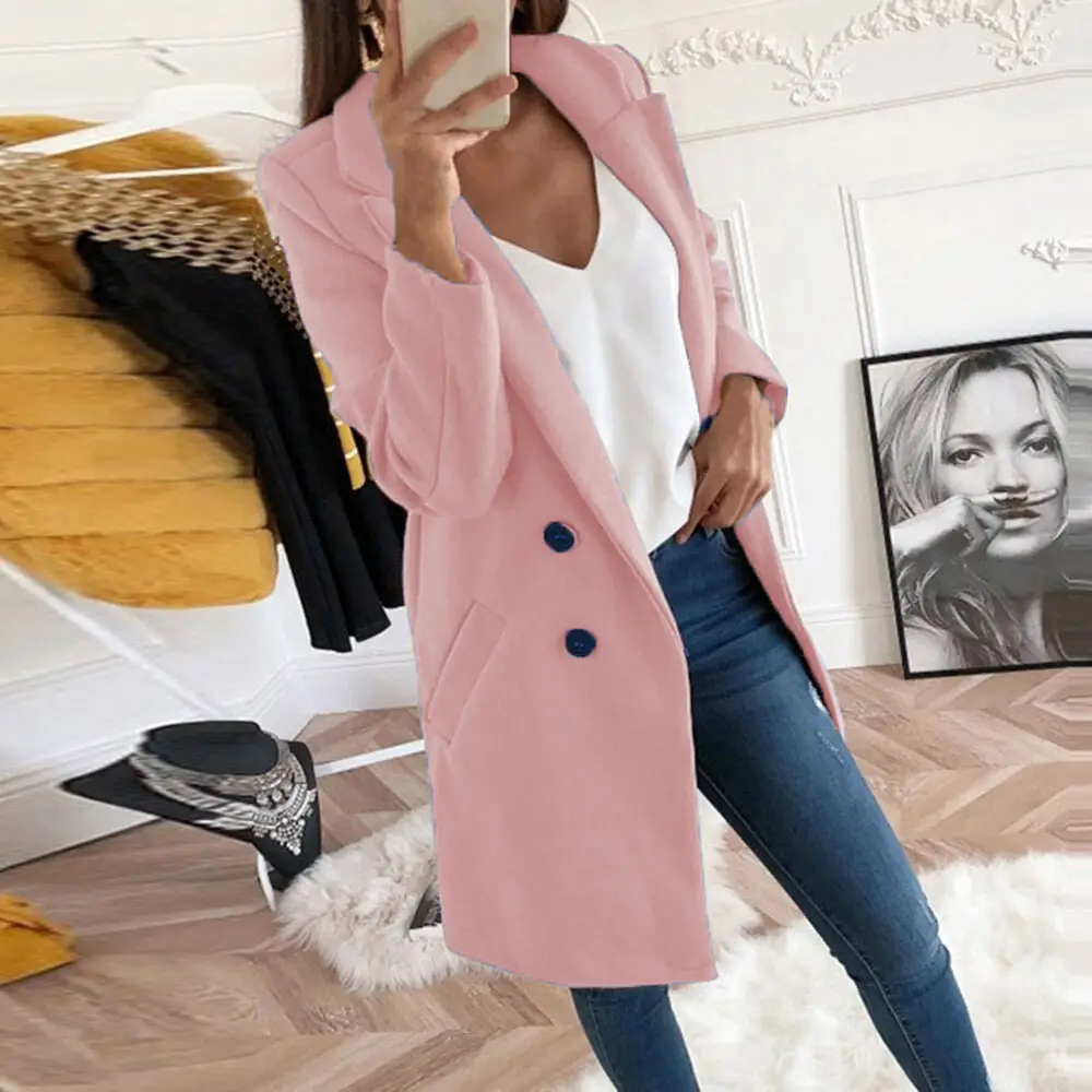 Women's Royal Blue Lapel Tweed Coat 2024 Winter