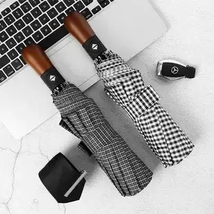 Wooden Handle Check Pattern Automatic Umbrella 10-Bone Anti-Wind — feature 11