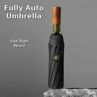 Wooden Handle Check Pattern Automatic Umbrella 10-Bone Anti-Wind — feature 13