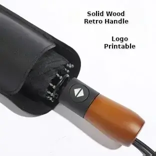 Wooden Handle Check Pattern Automatic Umbrella 10-Bone Anti-Wind — feature 17