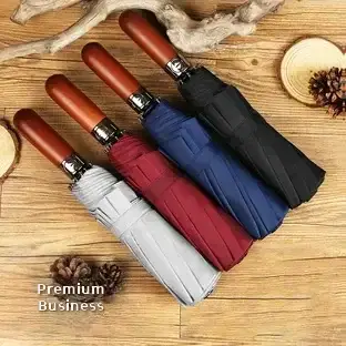Wooden Handle Check Pattern Automatic Umbrella 10-Bone Anti-Wind — feature 3