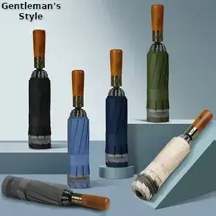 Wooden Handle Check Pattern Automatic Umbrella 10-Bone Anti-Wind — feature 5