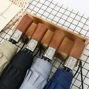 Wooden Handle Check Pattern Automatic Umbrella 10-Bone Anti-Wind — feature 7