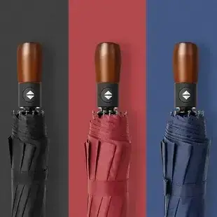 Wooden Handle Check Pattern Automatic Umbrella 10-Bone Anti-Wind — feature 9