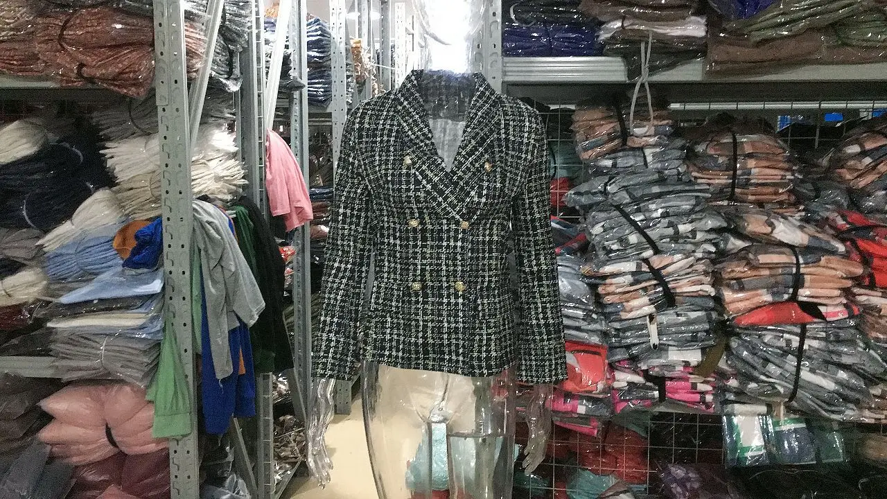 Women's Long Sleeve Blazer Black Plaid Double Breasted - Image 2