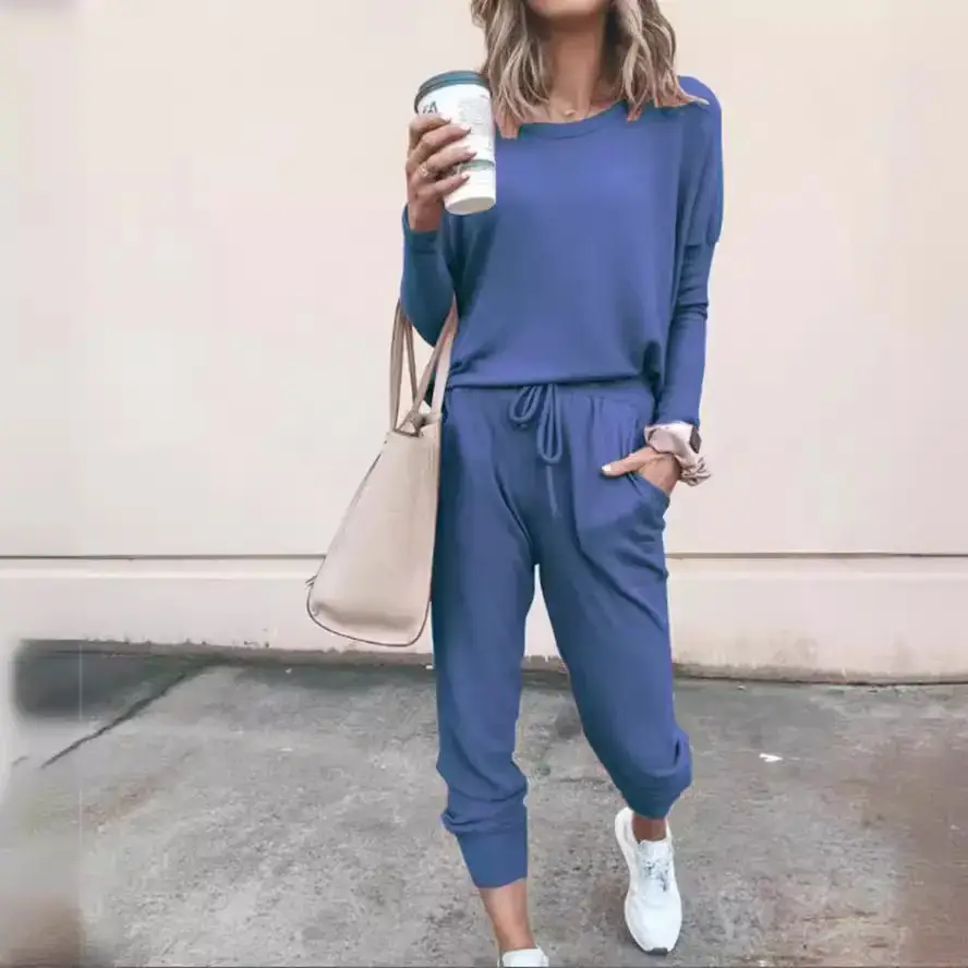 Blue Round Neck T-Shirt & Casual Trousers Set