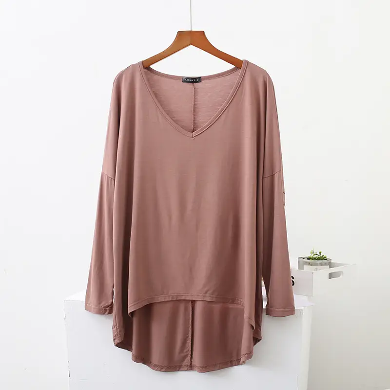 Women's V-Neck Long Sleeve T-Shirt Pink Multi Color - Image 10
