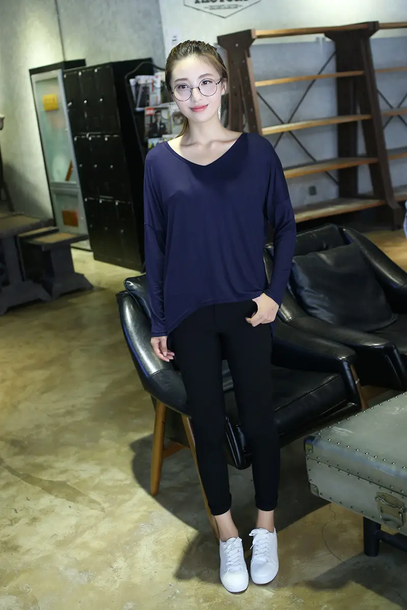 Women's V-Neck Long Sleeve T-Shirt Pink Multi Color — feature 9