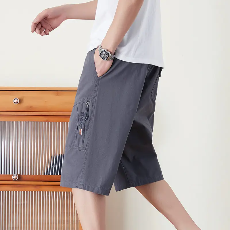 Men's Olive Green Multi-Pocket Shorts Summer Work Pants - Image 7