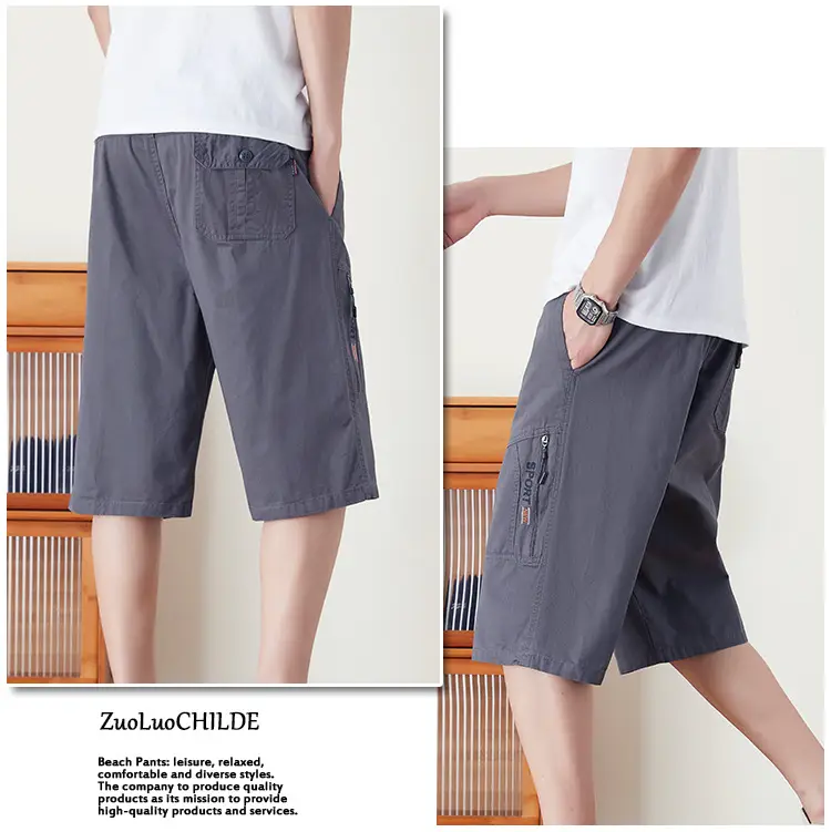 Men's Olive Green Multi-Pocket Shorts Summer Work Pants — feature 12