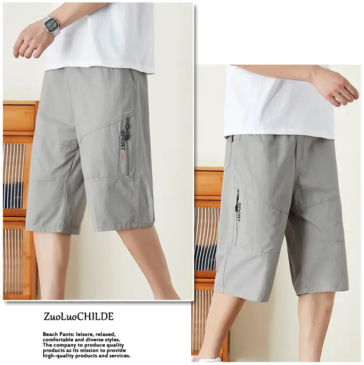 Men's Olive Green Multi-Pocket Shorts Summer Work Pants — feature 14