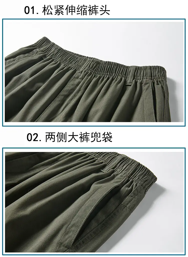 Men's Olive Green Multi-Pocket Shorts Summer Work Pants — feature 4