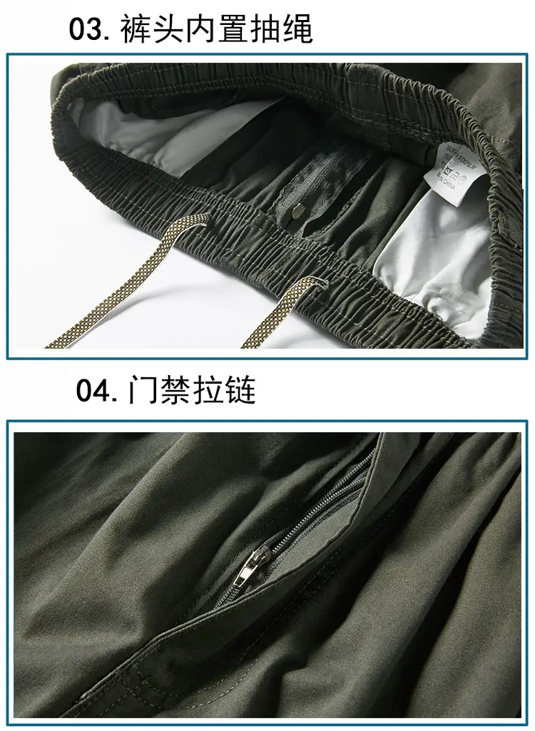 Men's Olive Green Multi-Pocket Shorts Summer Work Pants — feature 5