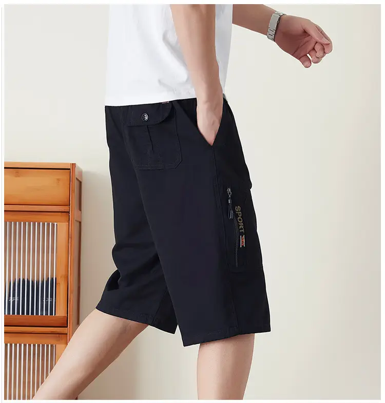 Men's Olive Green Multi-Pocket Shorts Summer Work Pants — feature 9