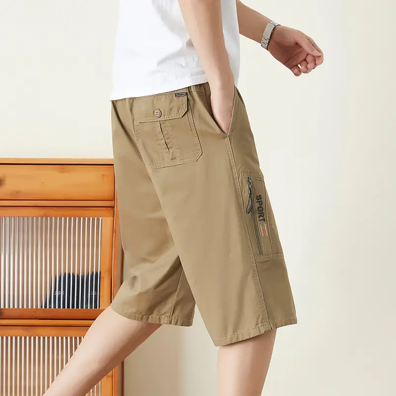 Men's Olive Green Multi-Pocket Shorts Summer Work Pants - Image 2