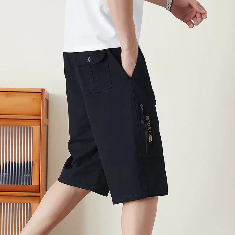 Men's Olive Green Multi-Pocket Shorts Summer Work Pants - Image 3