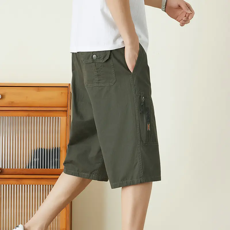 Men's Olive Green Multi-Pocket Shorts Summer Work Pants - Image 4
