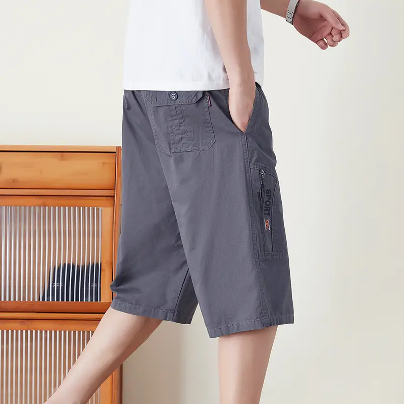 Men's Olive Green Multi-Pocket Shorts Summer Work Pants - Image 5