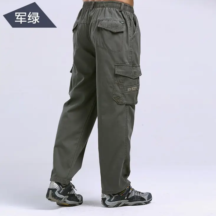 Men's Army Green Thick Thin Sports Pants Plus Size - Image 4