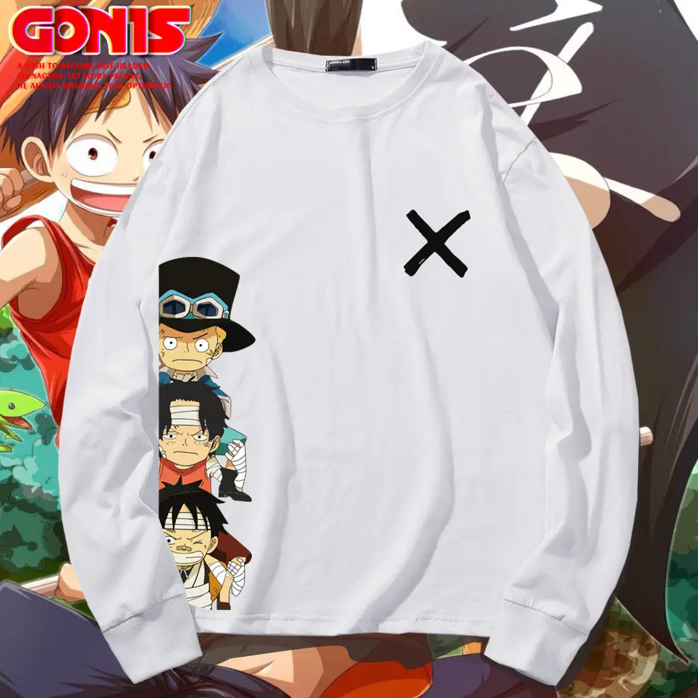 One Piece Long Sleeve T-Shirt White Anime Print - Image 11